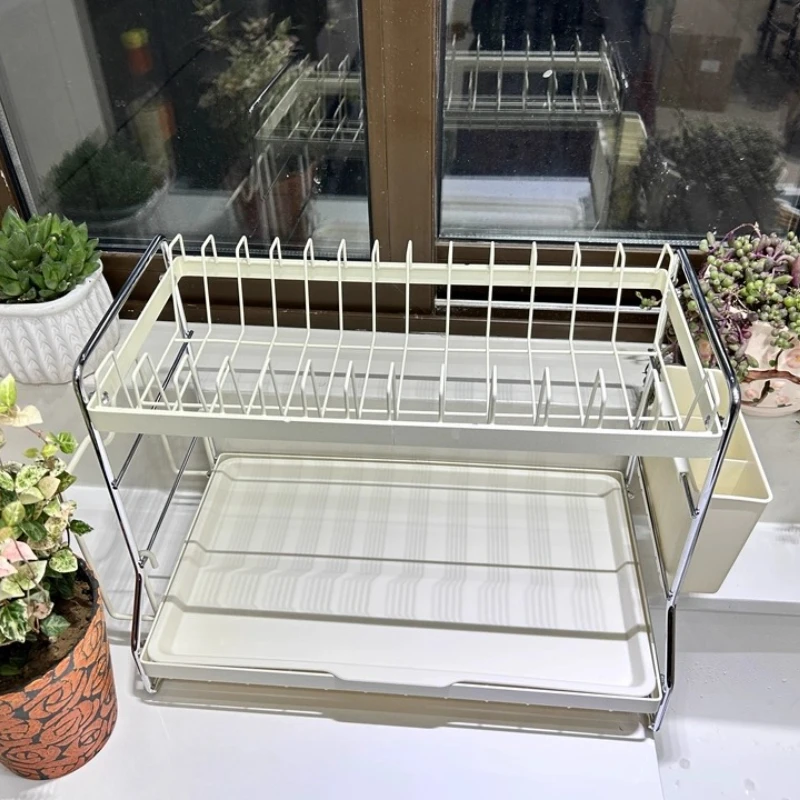 

INS Countertop Dish Drainer Stainless Steels Kitchen Organization Drainer Multilayer Cutlery Holder Tableware Cutting Board Rack