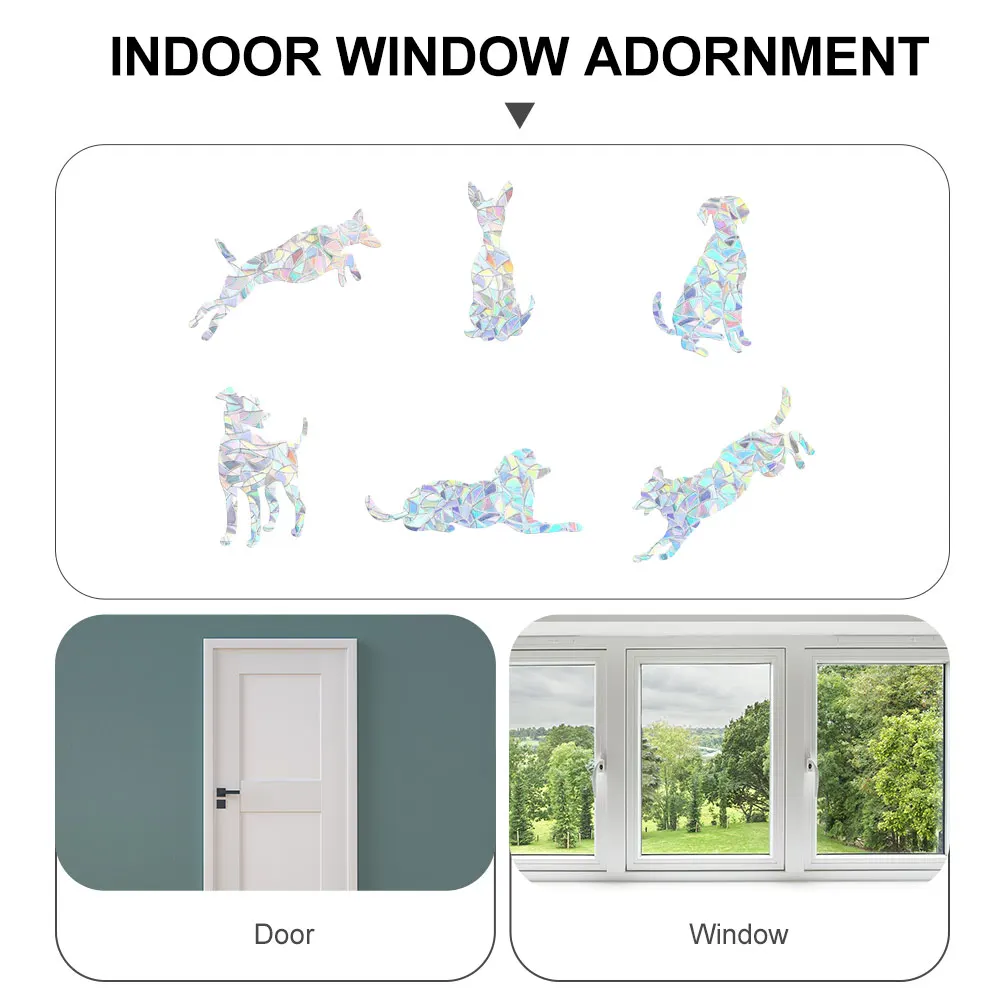 6 Sheets Puppy Rainbow Prism Sticker PVC Wall Decals Refraction Design Window Door Decor Indoor Adornment Home Bar Club School