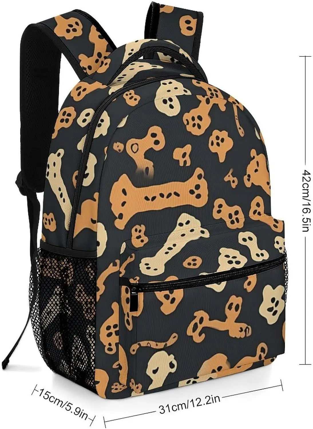 Rucksack 16 Zoll leichter großer Büchertasche Hundeknochenmuster Tagesrucksack für Reisen, Büro, Arbeit