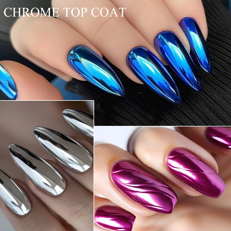 7ML Chrome Top Coat For Mirror Metal Glitter Powder Soak Off Gel Semi-Permanent Nail Polish Functional Gel For Nail Art Manicure - view 4