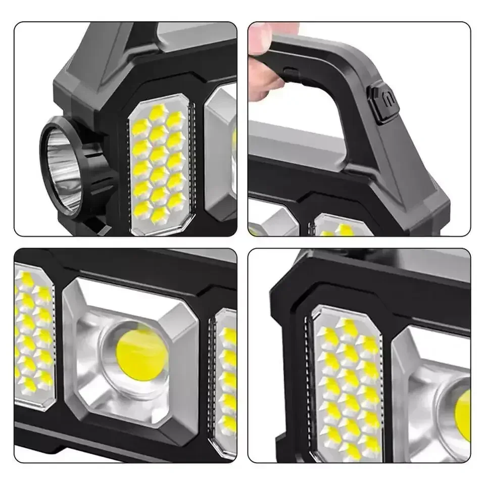 Power Display Power Output Work Light Ingebouwde Lithium Batterij Usb Opladen Zonne-Energie Opladen Cob Led Oplaadbare Zaklamp Zesde Versnelling