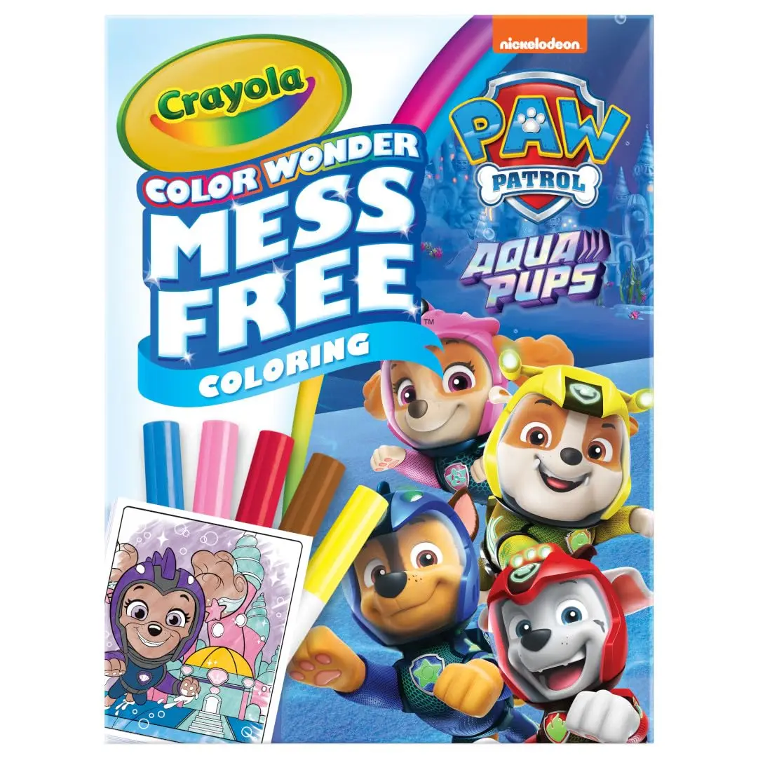 Crayola Color Wonder Paw Patrol Aqua Pups Coloring Set, 18 Color Wonder Pages, 5 Mess Free Markers, Toddler Coloring,