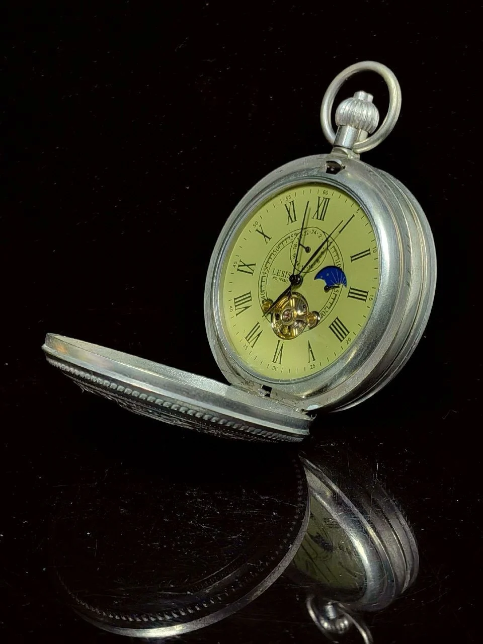 Φ50mm 19 Century Double Opening White Copper Mechanical Pocket Watch Normal Working