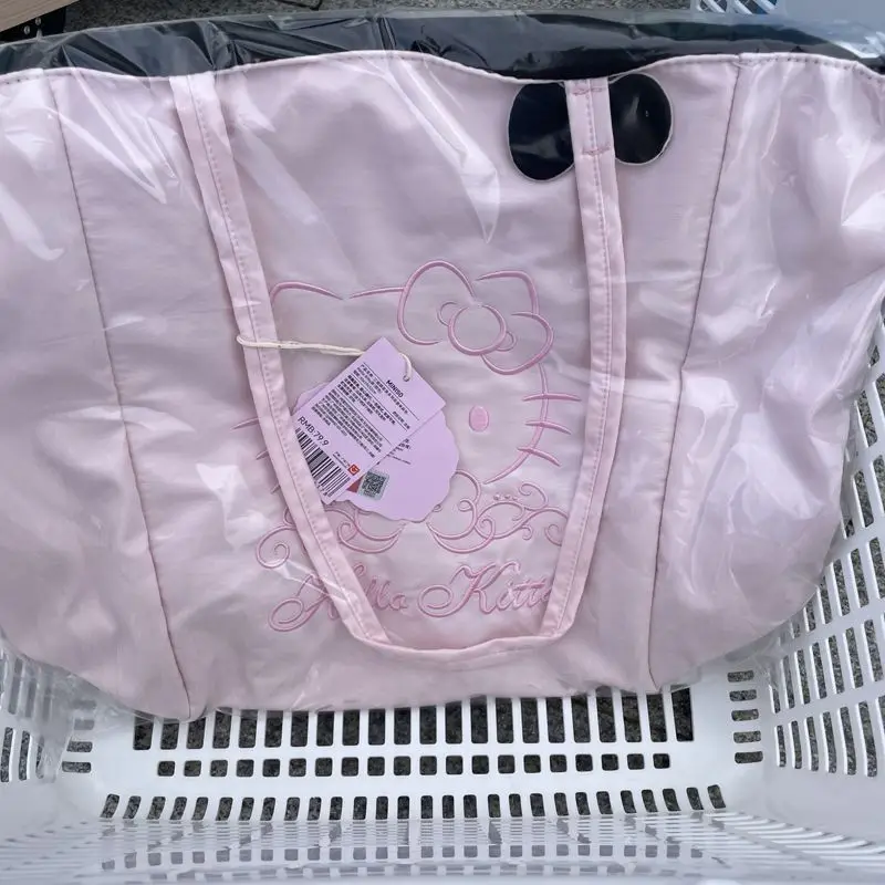 Hello Kitty Embroidery Pattern Decoration Black Bowknot Double Sided Large Capacity Shoulder Bag Cartoon Birthday Gift for Women