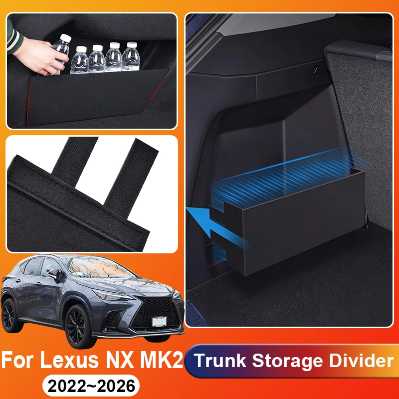 Car Trunk Storage Divider For Lexus NX 350h Accessories AZ20 450h 250 2022~2026 Rear Side Partition Velcro Baffle Organizer Boxs
