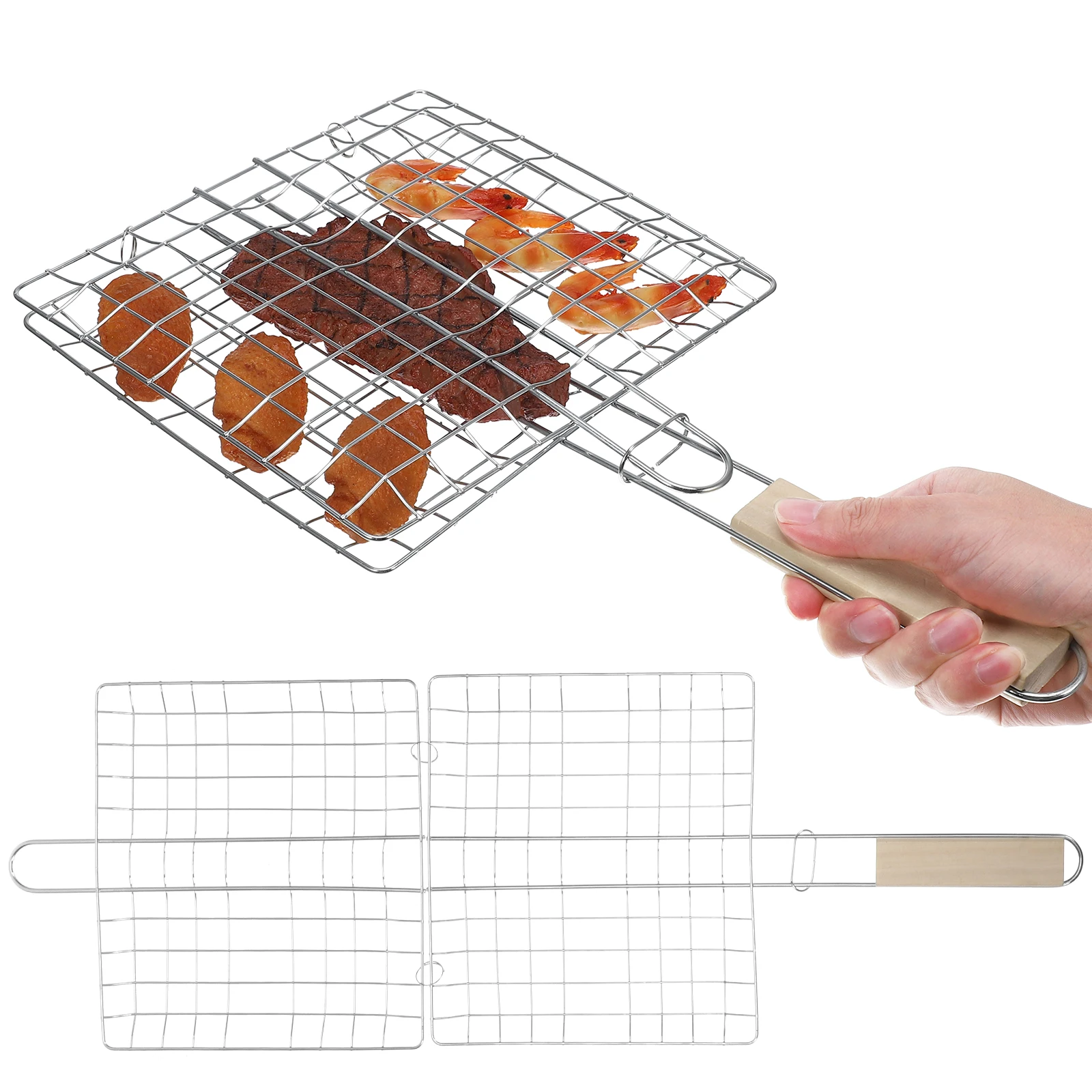 

2PCS Stainless Steel Barbecue Grill Foldable Nonstick Square Picnic Supplies Outdoor BBQ Tools Easy Clean Durable