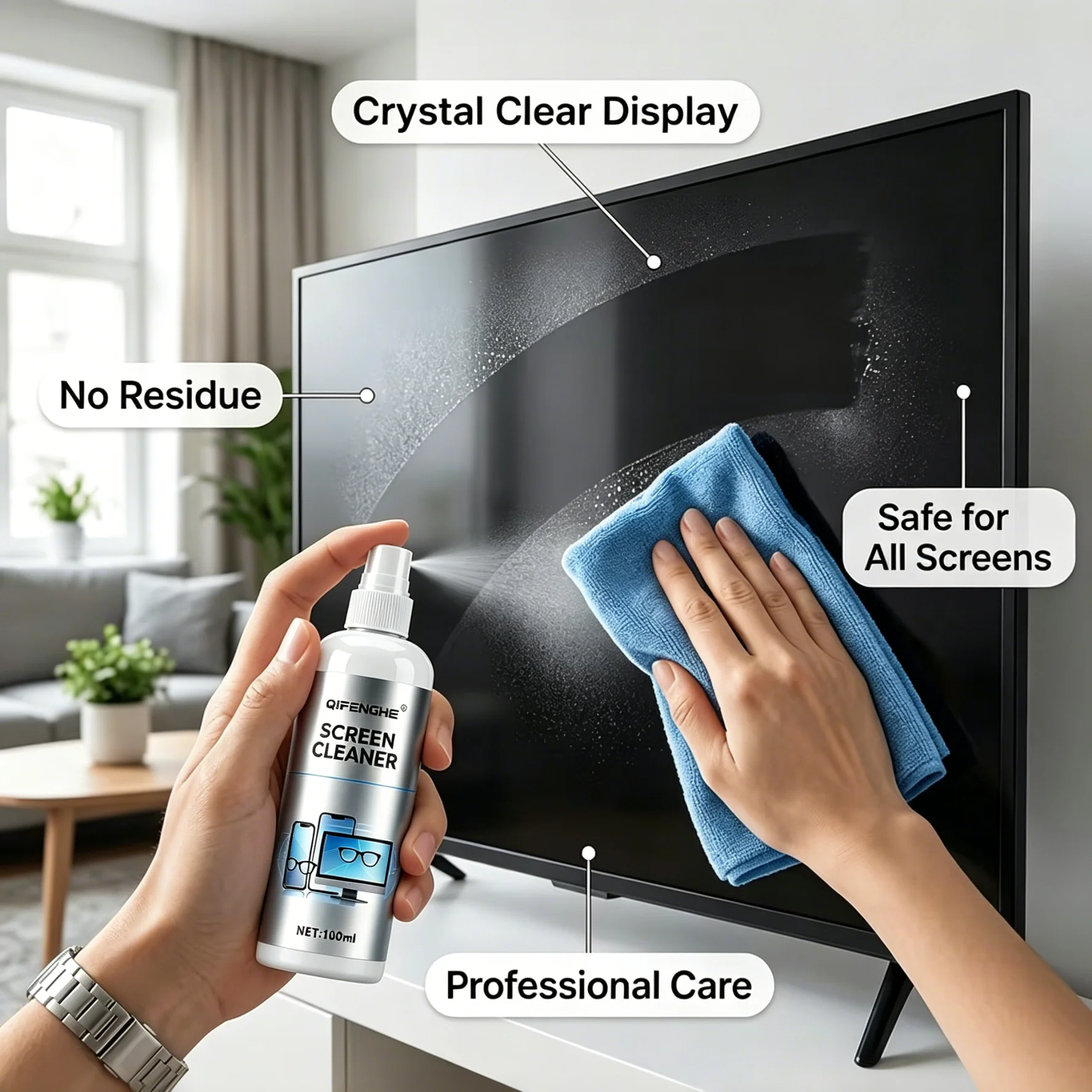 Multi-Purpose Screen & Lens Cleaner Spray, For Eyeglasses, Phones, Tablets, Laptops & Camera Lenses, Removes Smudges & Grime