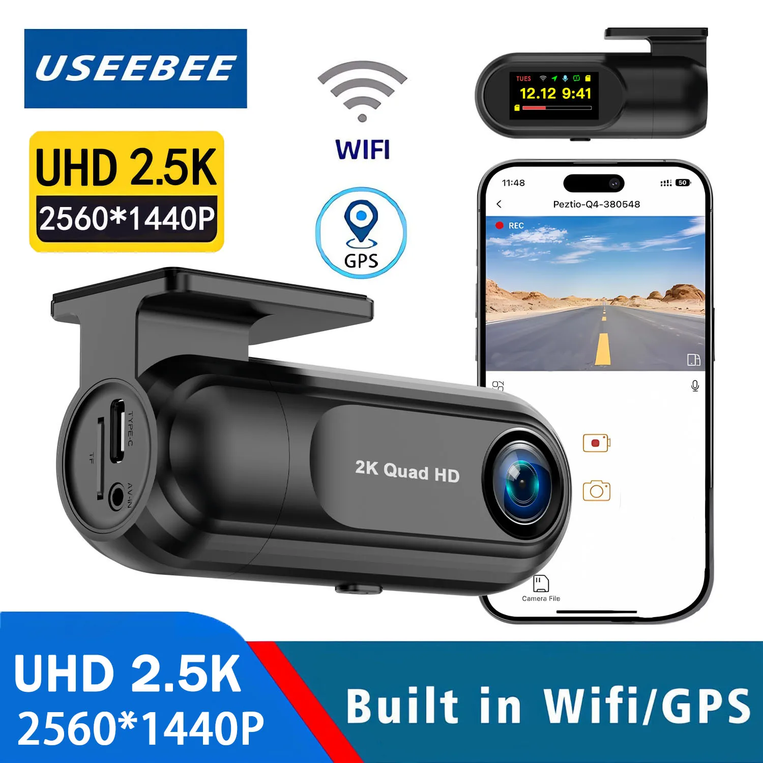 2,5 K 2560*1440 P Auto DVR Front Dash Cam Mini WIFI GPS DVR Black Box Zimmer mit 24H Parkplatz Monitor Dashcam Super Nachtsicht