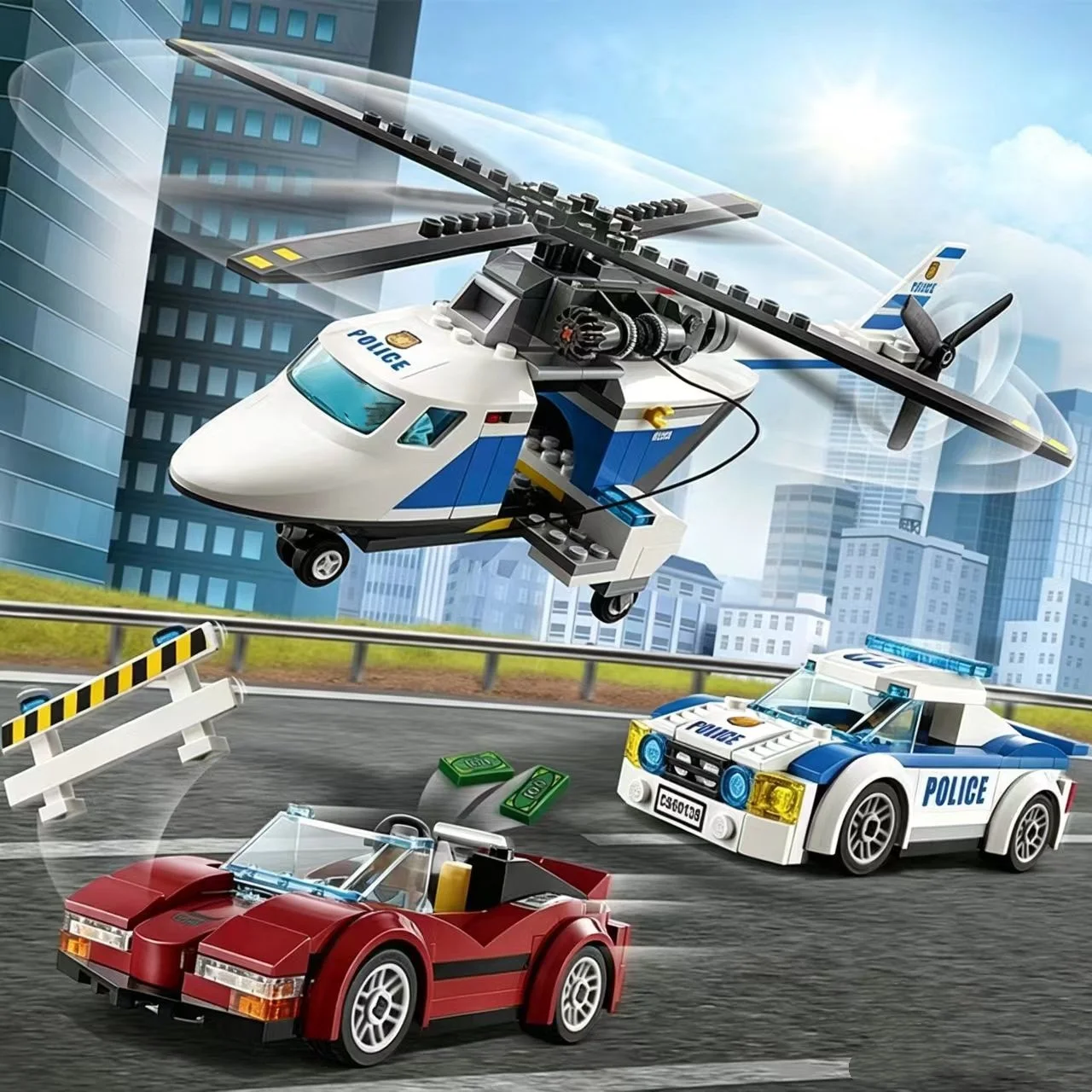Sets MOC Compatibles con Otros Fabricantes, Serie Ciudad, Bloques de Construcción 60138, Helicóptero de Policía de Alta Velocidad, Juguetes MOC, Regalo