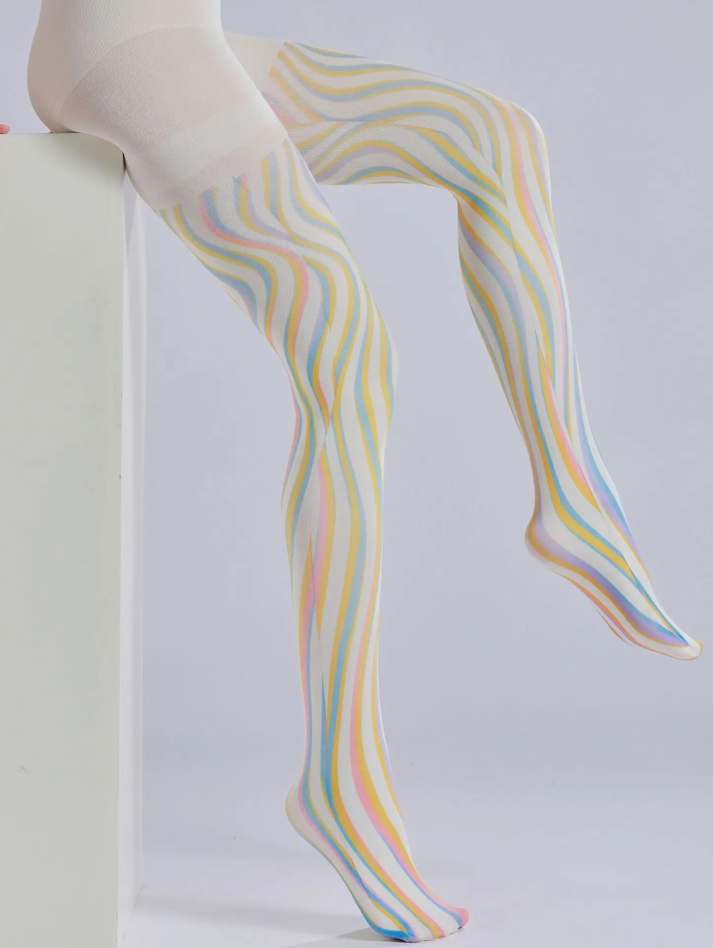 Color Wave Print Pantyhose Lori Personalized Trend Base Socks Ripple Color Strip Pantyhose