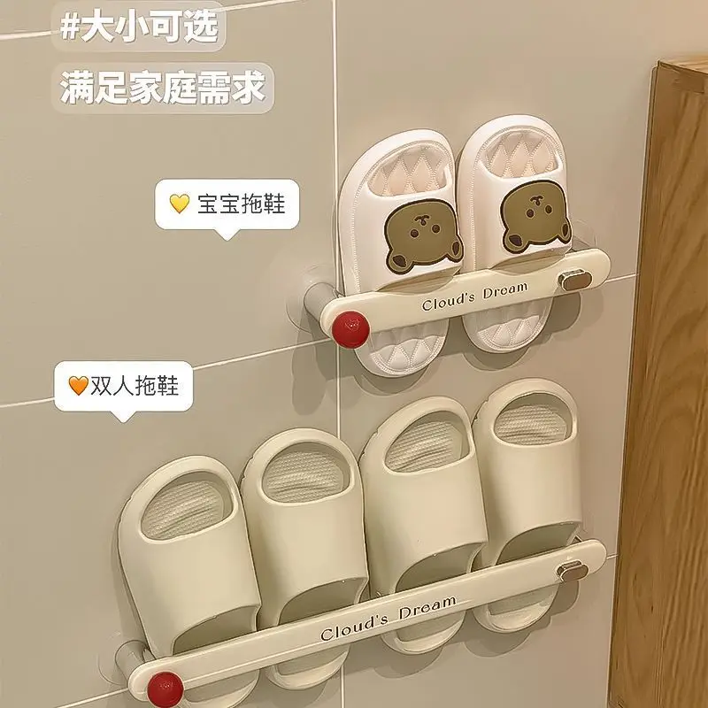 

Contrast Color Bathroom Slippers Hanger Punched Toilet Toilet Household Wall-Mounted Shoes Storage Drain Rack