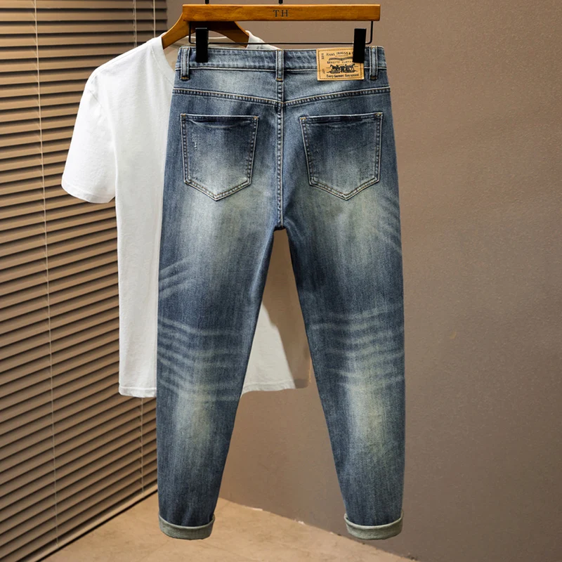 Spring and Summer Oversized Jeans Men's Street Fashion All-Match High-End Simple Leisure Washed-out Slim Fit plus Size Long