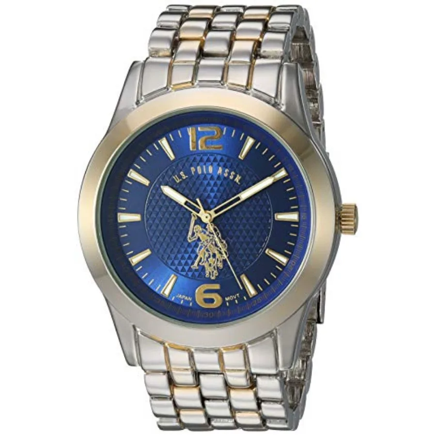 

U.S. Polo Assn. Men's Analog Bracelet Watch Blue Dial with Gold-Tone Bezel and Two-Tone Stainless Steel Band Sleek, Durable, an