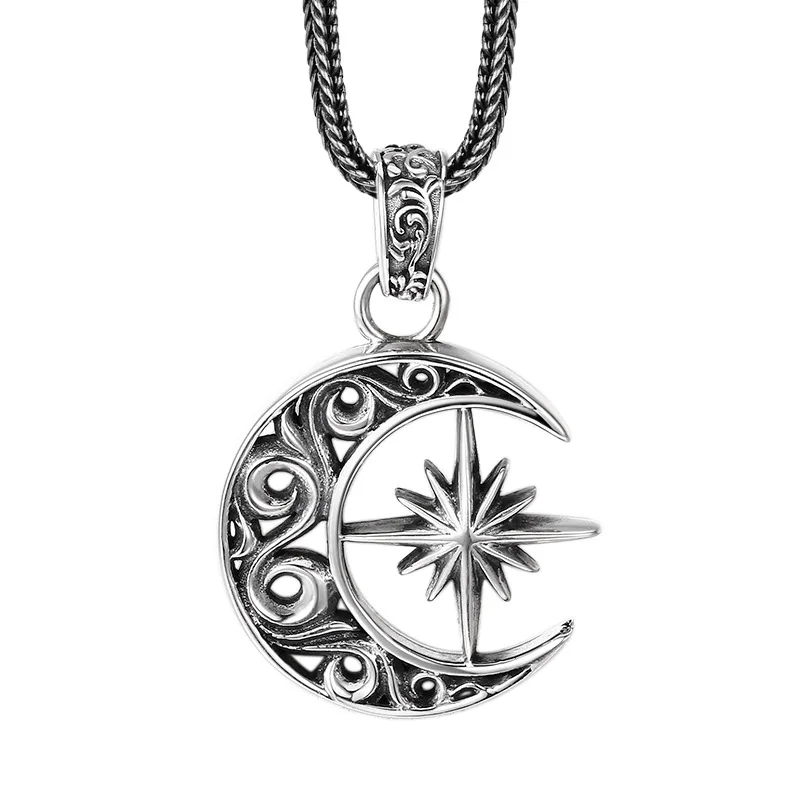 

925 Sterling Silver Moon Pendant Necklace for Men, Modern Lunar Charm Jewelry Gift