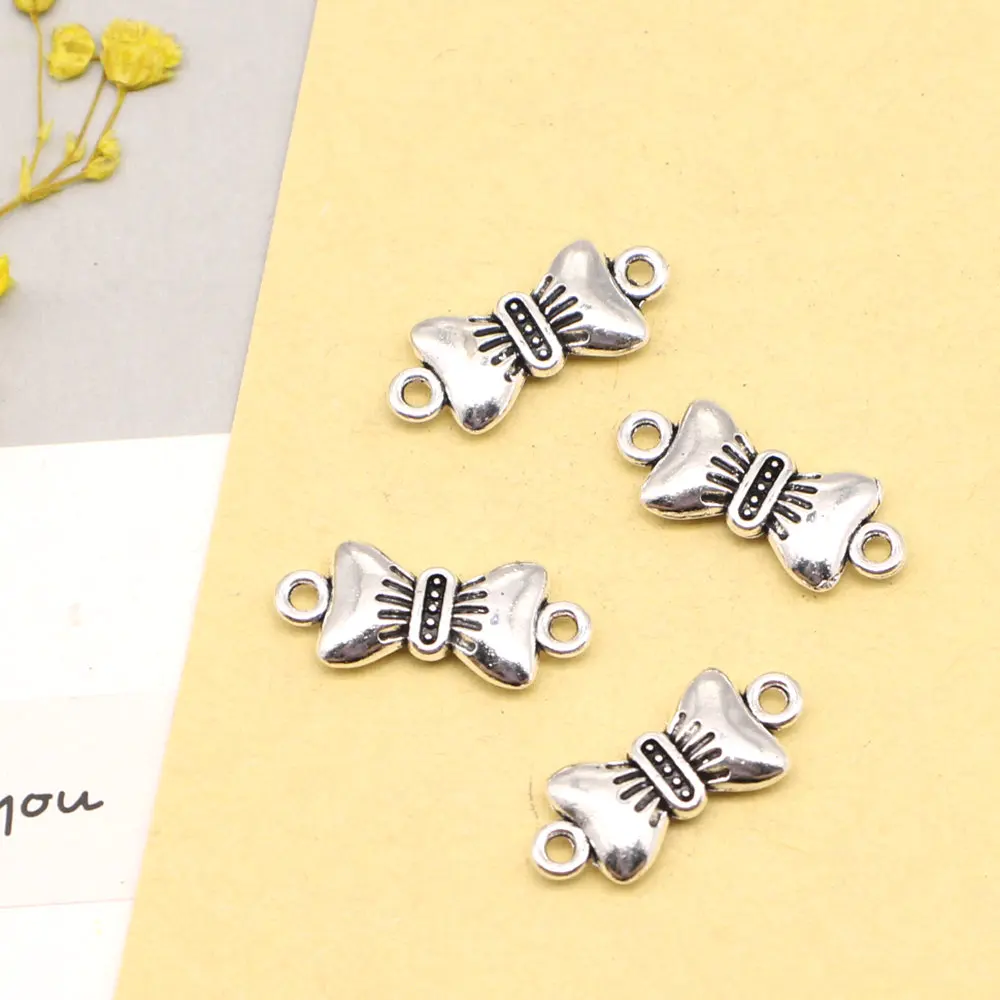 

10pcs 8x19mm Bow Connector Vintage Pendant Antiqu Jewelry Making Supplies Antique Silver Color