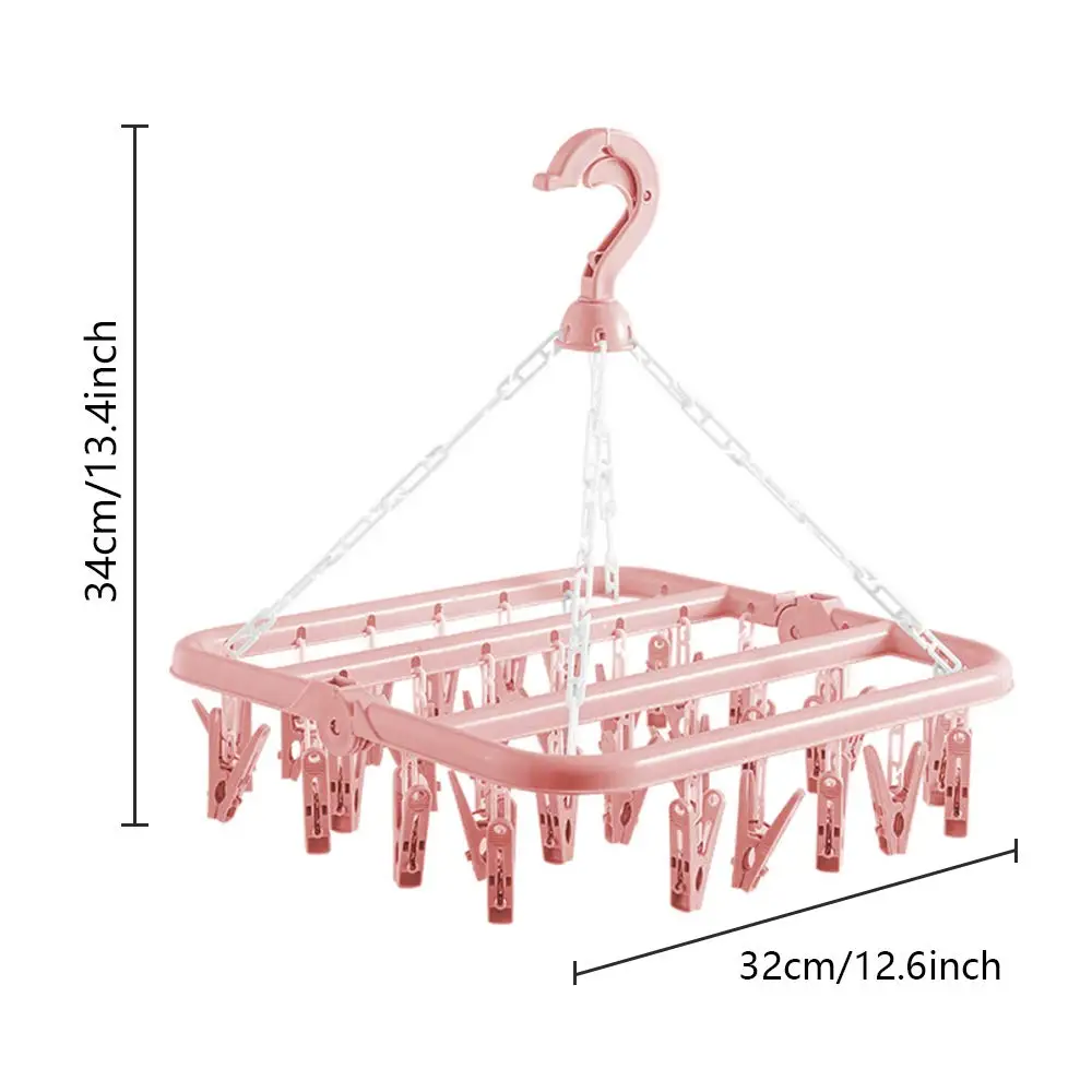 Foldable Clip and Drip Hanger with 32 Clips - Plastic Hanging Drying Rack for Clothes Underwear Socks