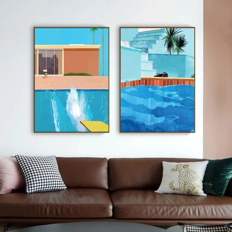 David Hockney Canvas Painting Bigger Splash Swimming Pool Posters and Prints Wall Art Picture for Living Room Wall Decor Cuad