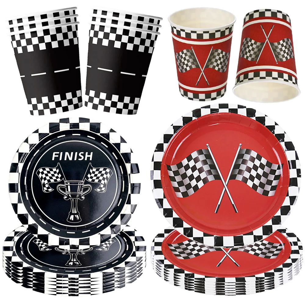 Racing Car Party Supplies Boys Birthday Party Decorations Disposable Party Tableware Dinner Plates Dessert Plates Cups Napkins