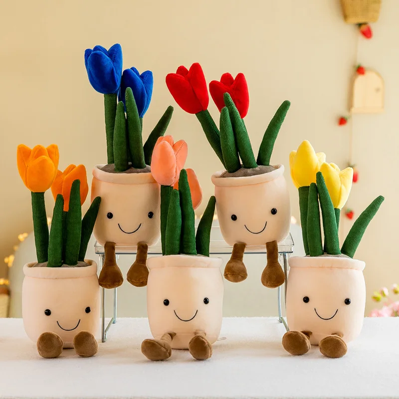 Almofadas de pelúcia para crianças, bonecas em vaso de flores simuladas, presentes de aniversário para meninos e meninas, decorações de quarto, adereços de fotografia 0