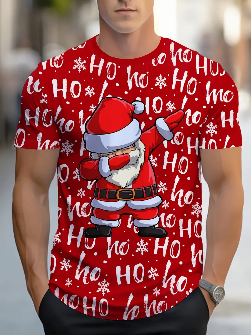 

Funny Men's T-Shirts Santa Claus Christmas Oversized Short Sleeve with Snowflakes Print Red Casual O-Neck Outfit Men Clothing