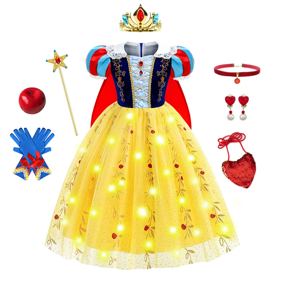 فستان الهالوين سنو وايت للفتيات فاخر من الدانتيل بأكمام منتفخة فستان حكاية خرافية زي تنكري لحفلات أعياد الميلاد ملابس رسمية