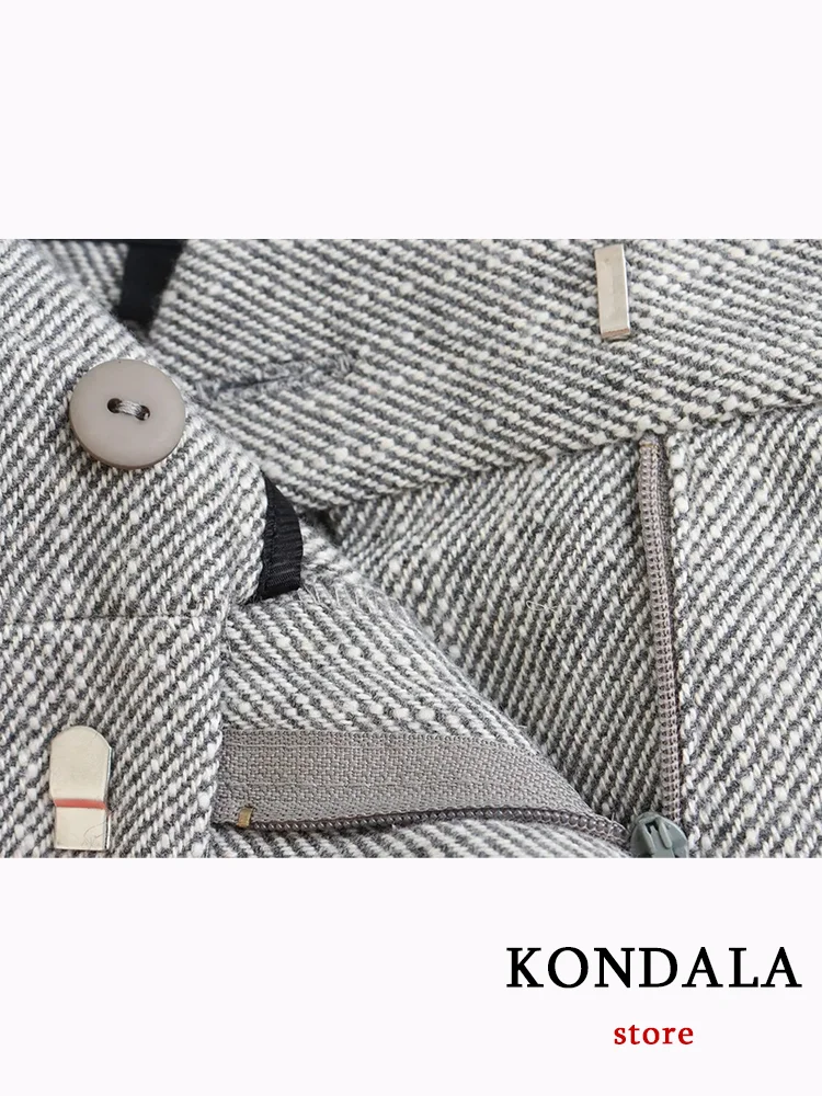 KONDALA Casual Chic Solid Women Suit V Neck Pockets Blazer Straight Loose Pants New Fashion 2023 Autumn Office Lady Blended Set