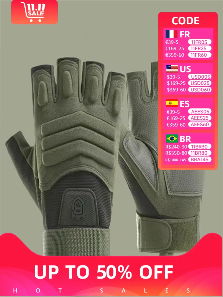 Guantes tácticos sin dedos para hombre, manoplas protectoras del ejército, guantes de entrenamiento antideslizantes, guantes tácticos militares para hombres y mujeres