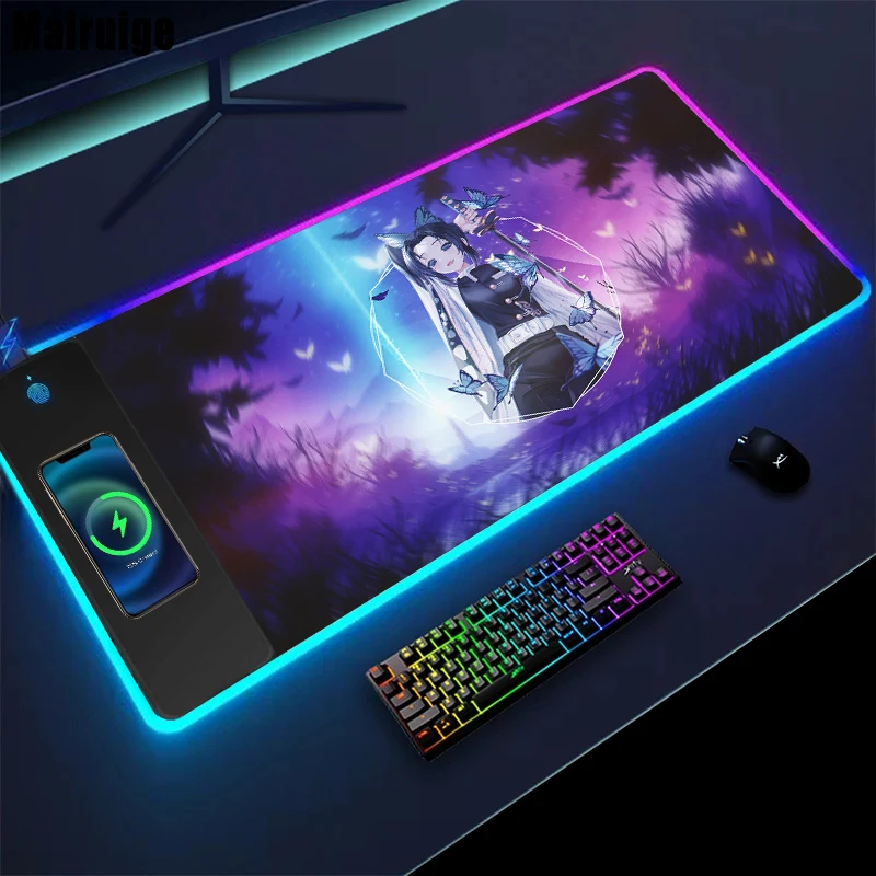 

Большой коврик для мыши Shinobu с беспроводной зарядкой RGB, игровые аксессуары для настольных игр 900x400