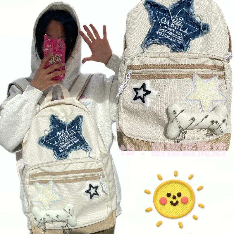 Y2K Korean Kawaii Book Bag Cute Star School Girl Backpack Student Bags Schoolbag Girls Travel Ladies Teenage Backpacks for Women