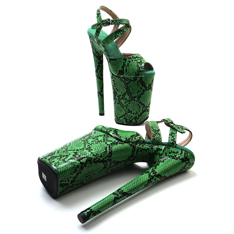Leecabe 23CM / 9inches  Snake PU Upper Stripper heels  fashion  Platform High Heels Sandals Pole Dance shoes