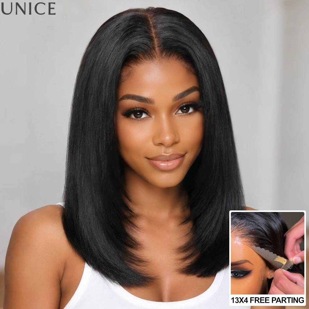 unice-pre-everything-13x4-lace-layered-yaki-bob-wig-human-hair-with-drawstring-peel-stick-ear-tab-glueless-wig