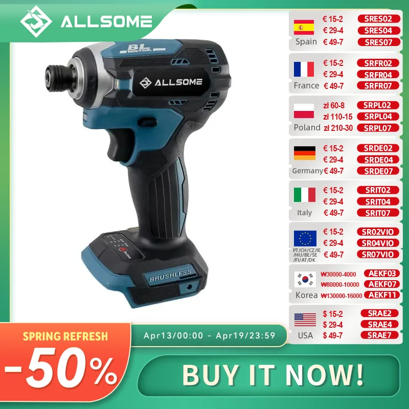 

Allsome 21V Cordless Impact Driver,3-Speed 1/4-Inch Brushless Electric screwdriver
