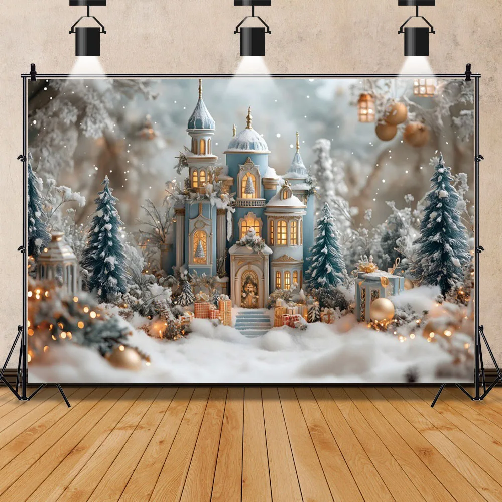 Fondo de Castillo de Palacio de Feliz Navidad, Fondo de fotografía de fiesta familiar del País de las Maravillas congeladas, accesorios de estudio fotográfico de cumpleaños para niña