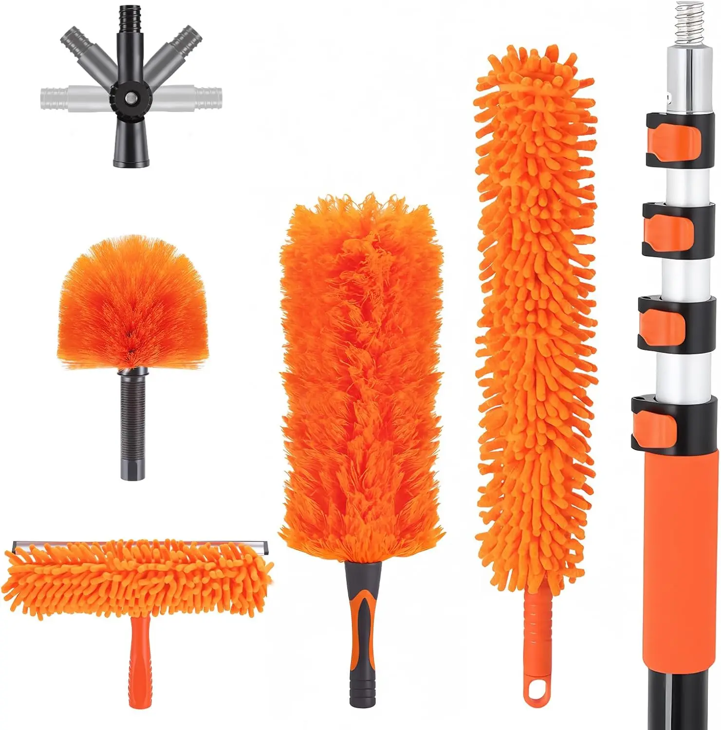 

Набор для уборки высоких поверхностей 26 футов с удлинительной штангой для потолочных вентиляторов и окон, включает в себя микрофибровую щетку и скребок