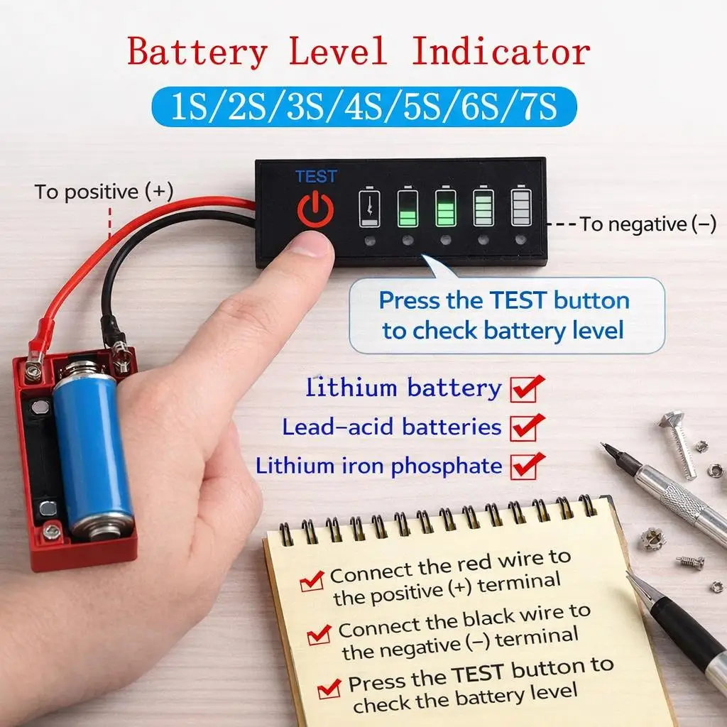 1S-6S Battery Level Indicator 3.7V-25.2V Lithium Capacity Tester for 18650 Lipo LCD Voltage Meter DIY Multimeter Checker