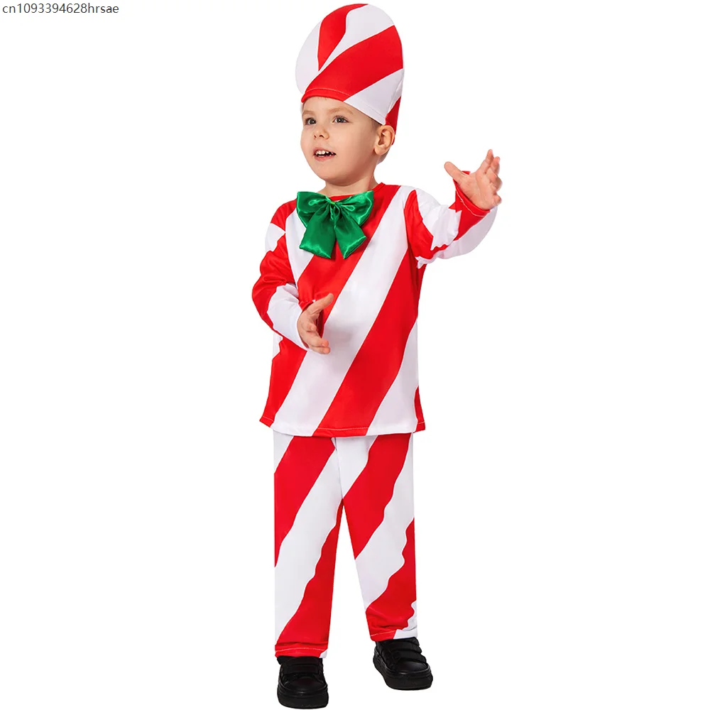 أطفال كاندي قصب فستان بتصميم حالم زي هالوين بنين بنات DIY حفلة عيد الميلاد البدلة الأحمر مخطط قصب الحلوى زي للطفل #2