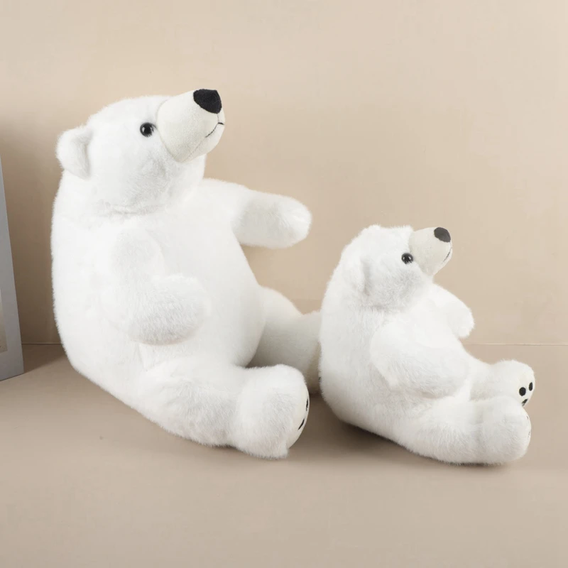 Großfüßiger Sitzender Eisbär Plüschtier mit Rotem Schal Flauschiges Gestopftes Eisbär-Kuscheltier Weiches Rundes Wildtier Zoo-Souvenir – Detail 15