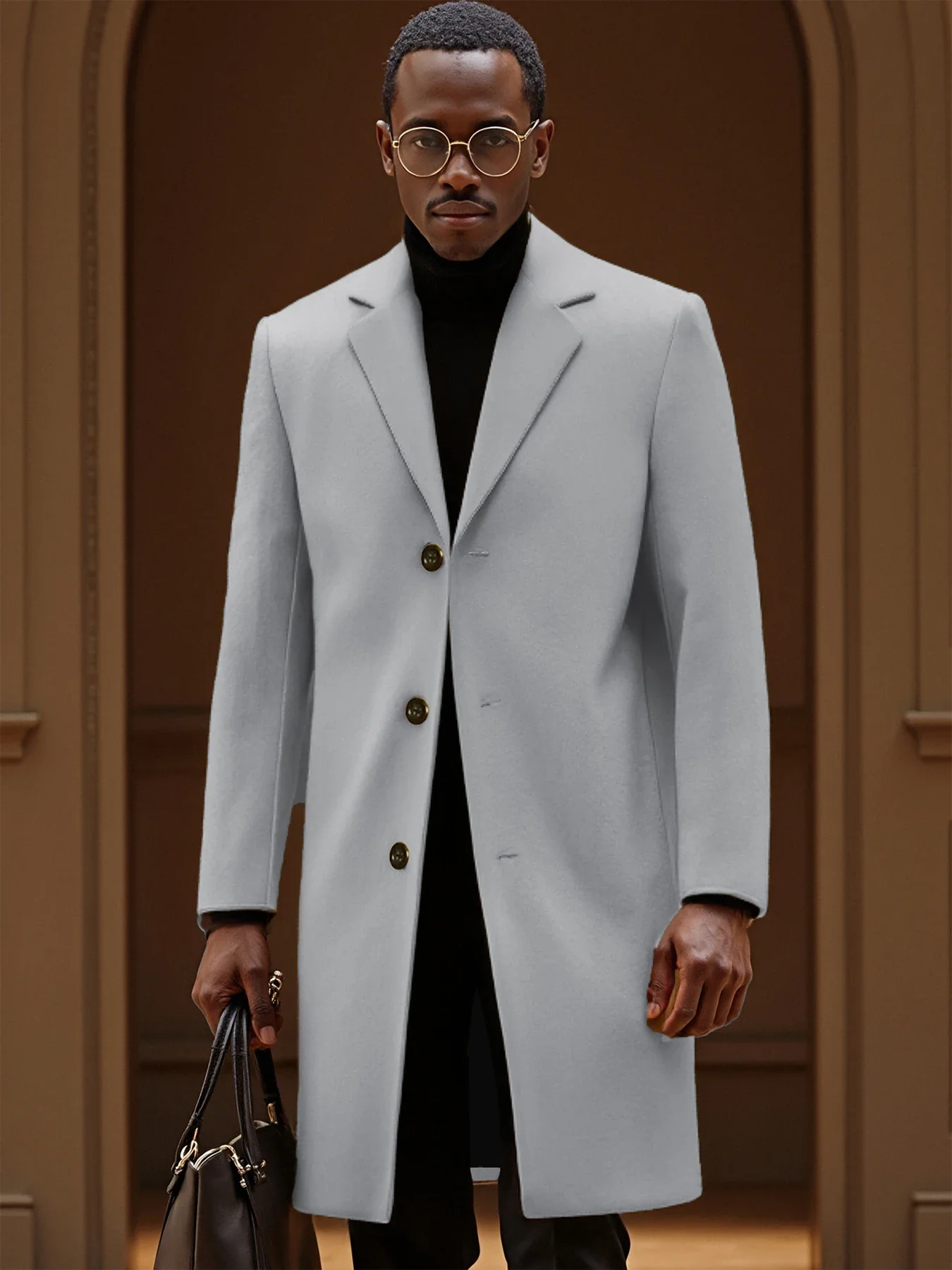 Abrigos de mezcla de lana para hombre, gabardina, abrigo de guisante, chaqueta Formal con solapa de pico para celebridades, cuello levantado, solapas de muesca para la vida diaria