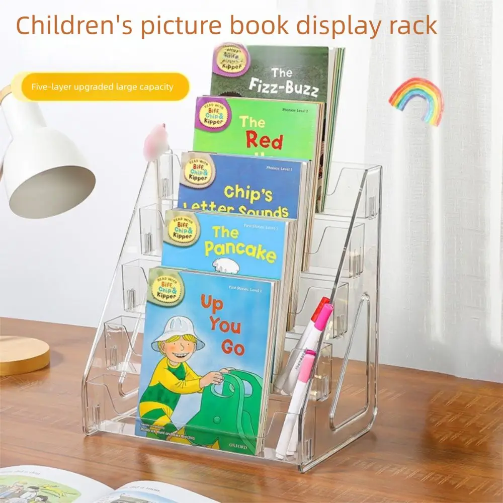 5 Tier Acrylic Book Display Rack DIY Ladder Type Badge Display Holder Modern Design Large Capacity Figures Model Shelf Home Use