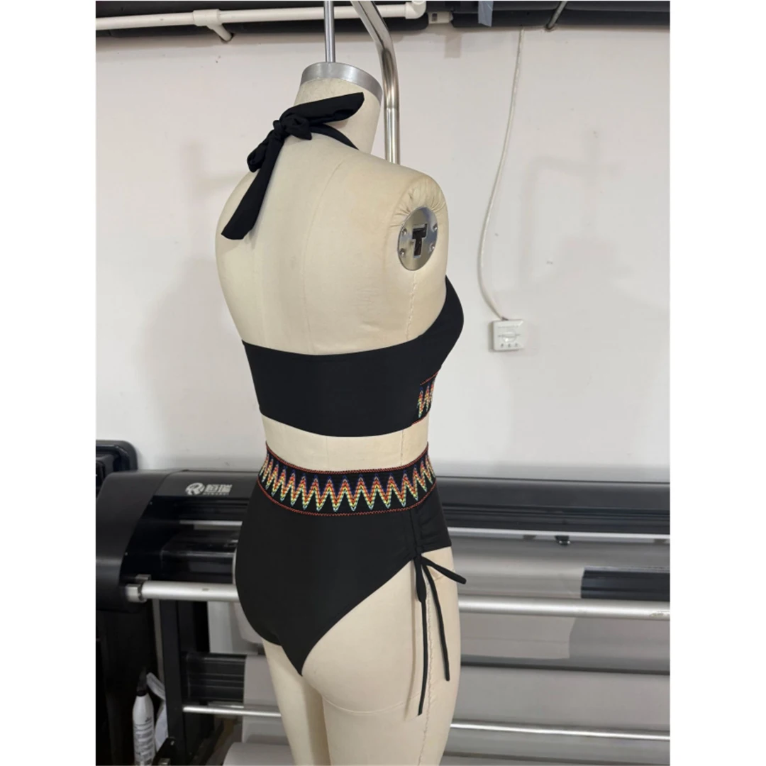 S - XXL Neuer bedruckter Neckholder-Badeanzug für Damen, Bikini mit hoher Taille, zweiteiliger Bikini-Set, Badebekleidung, Badeanzug, Schwimmanzug V8243 – Detail 10