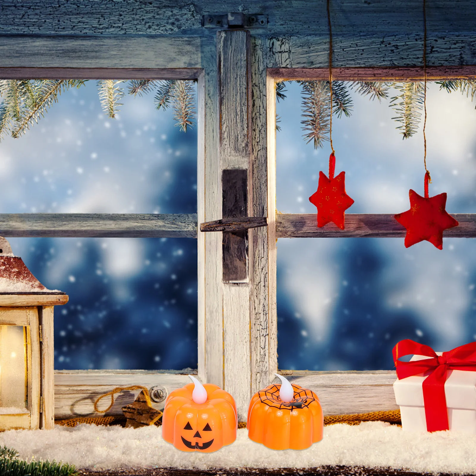 8 pçs abóbora lanterna lâmpada mini luz noturna led halloween teia de aranha luzes brilhantes desktop