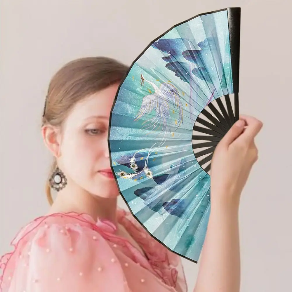 High Quality Silk Vintage Folding Fan Bamboo Tassel Elegent Hand Fan Colorful Hand Fan Shank Classical Dance Fan Home Decoration