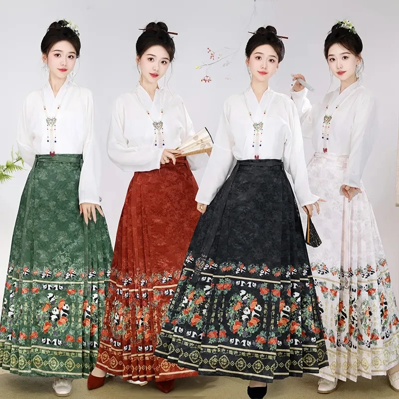

Spring Autumn New Chinese Style Hanfu Women's Loose Printed Horse Face Skirt Set + Skirt Female Printed Dance Clothing
