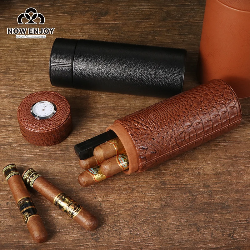 

Портативный хьюмидор из кожи, контейнер для хранения сигар с гигрометром, вмещает 3-5 сигар, подарок для мужчин, сигарная коробка.