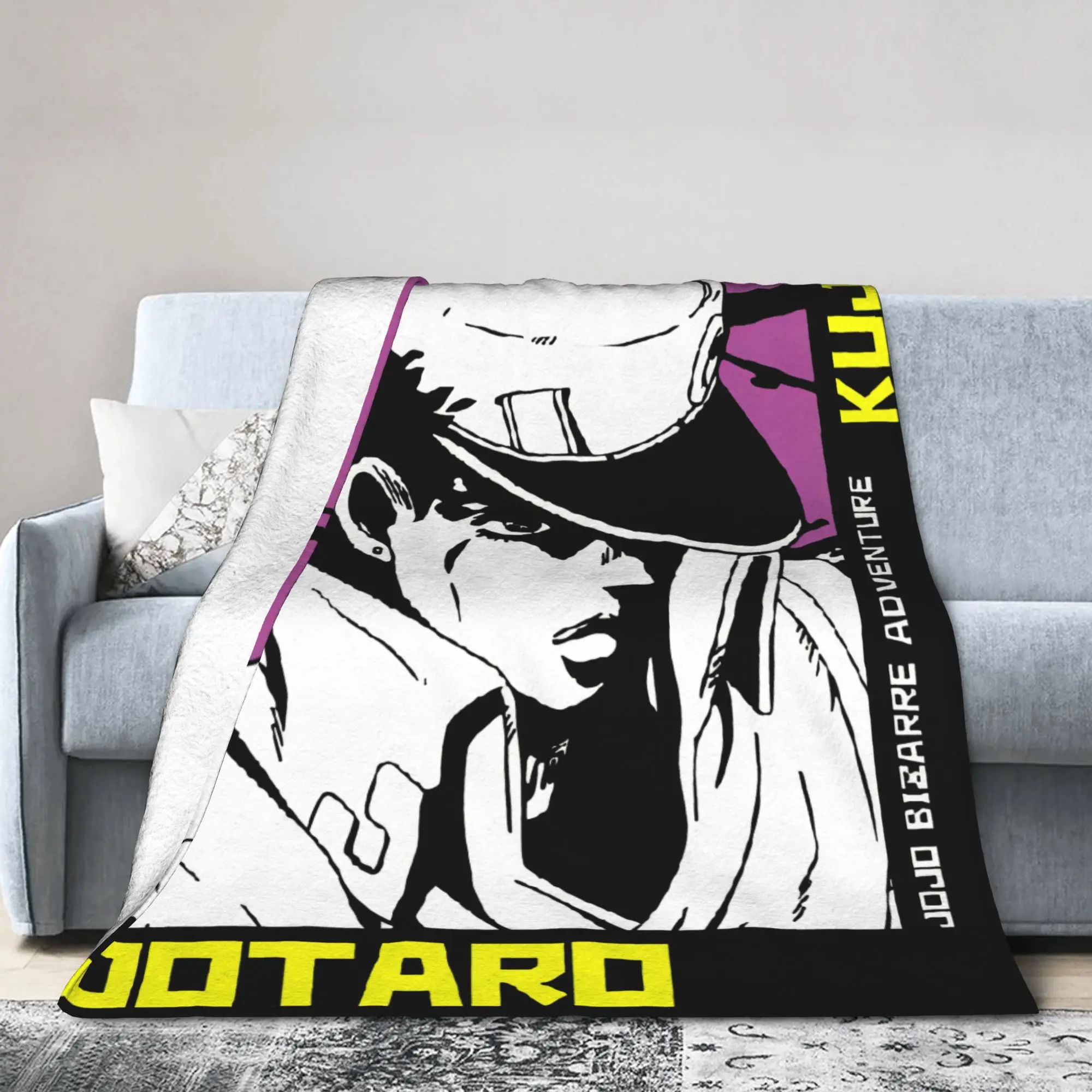JoJo's Bizarre Adventure Jotaro Kujo Coral Fleece Throw Blanket JJBA Anime Rug Piece Knitted Blanket Outdoor Ultra-Soft Portable