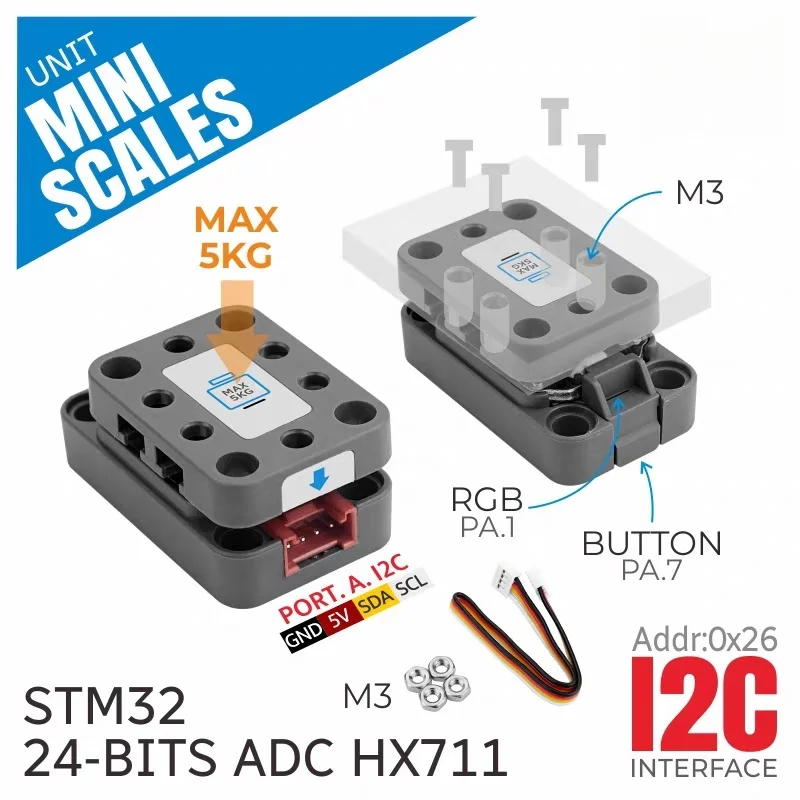 Official M5Stack Mini Scales Integrated Mini Weighing Unit STM32 HX711, 5kg Range