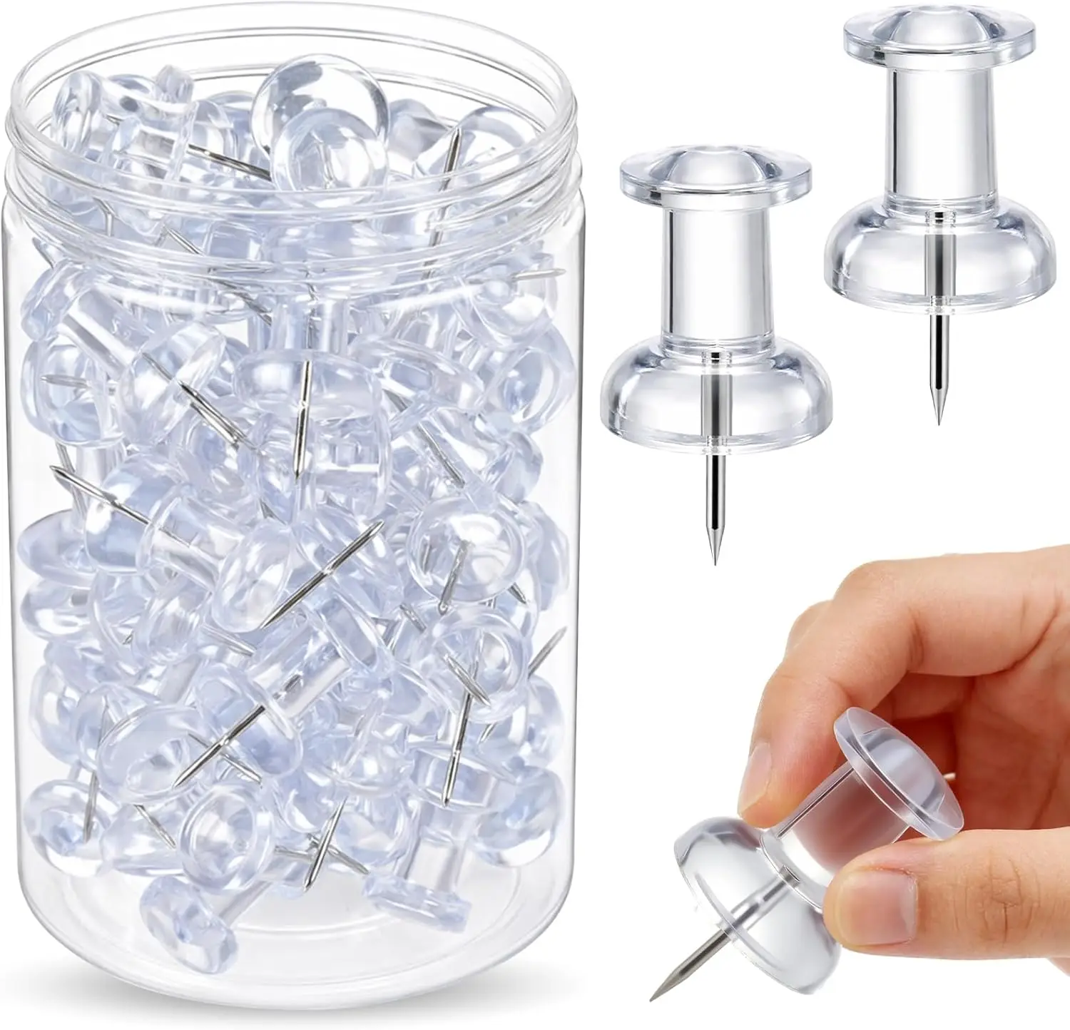 

60 Pcs Giant Push Pins Jumbo Tacks 1 Inch Plastic Head for Cork Board, Map, Posters, Decorations, Transparent