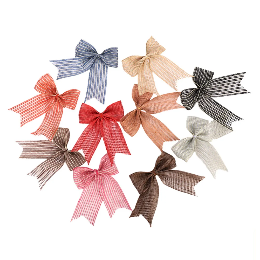

10 Pcs Wedding Decoration Bows Christmas Tree Adornments Xmas Bowknot Fish Silk Linen Handmade Party nament
