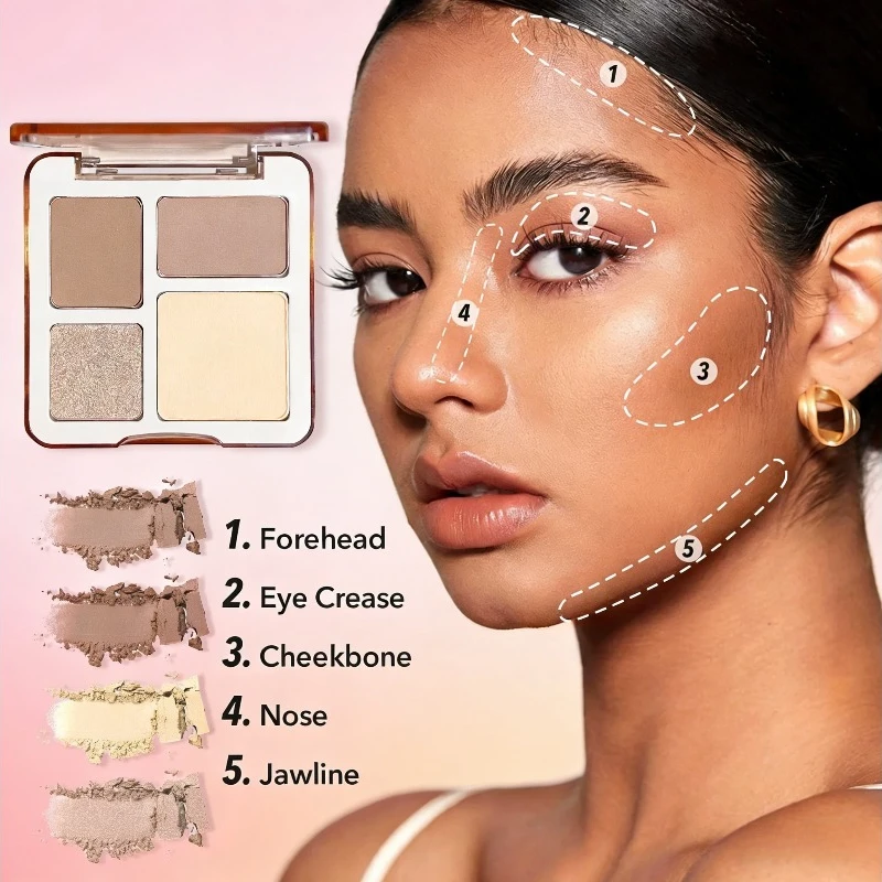 4 Color Makeup Highlighter Palette 3D Nose Contour Matte Face Cosmetic Beauty Tool