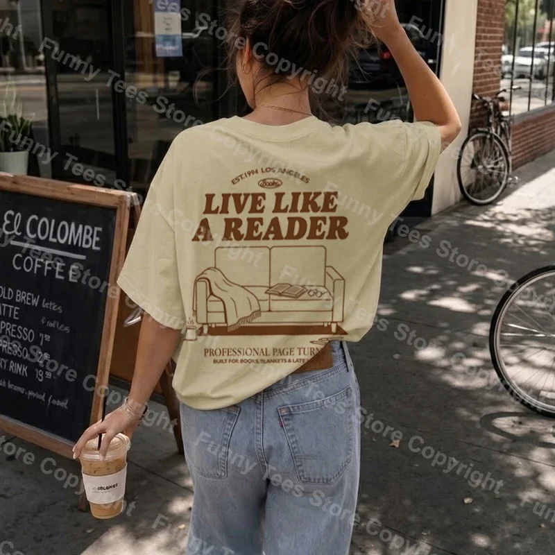 Retro Cozy Bookish T-Shirts for Women Cute Funny Bookworm T Shirt Book Lover Graphic Tees Unisex Book Club Streetwear Tops Gift